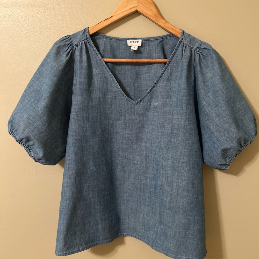 J. Crew Chambray Puff Sleeve Blouse
